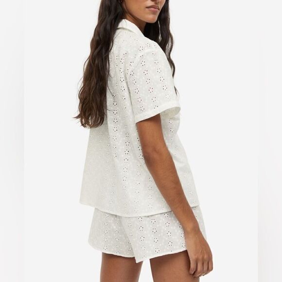 H&M White Co-Ord Set Openwork Eyelet New - Picture 6 of 7